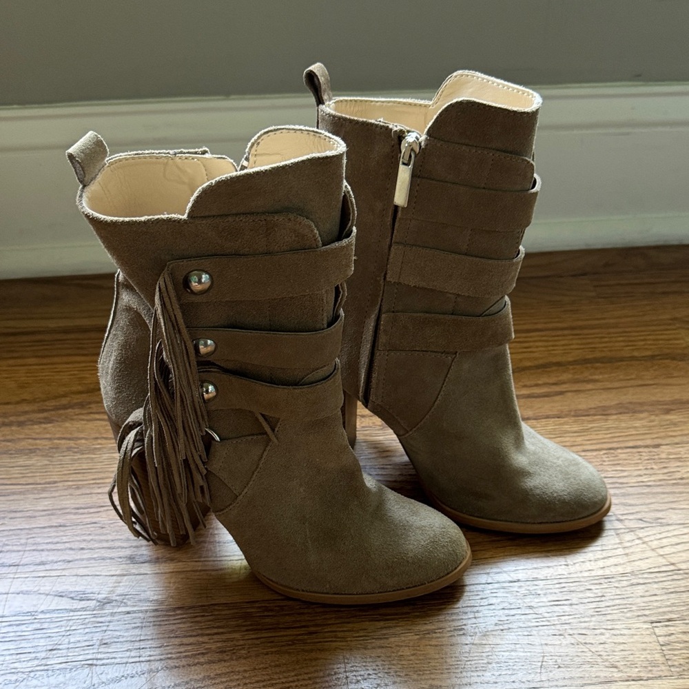 Zara Brown Suede Heeled Boots with Fringe